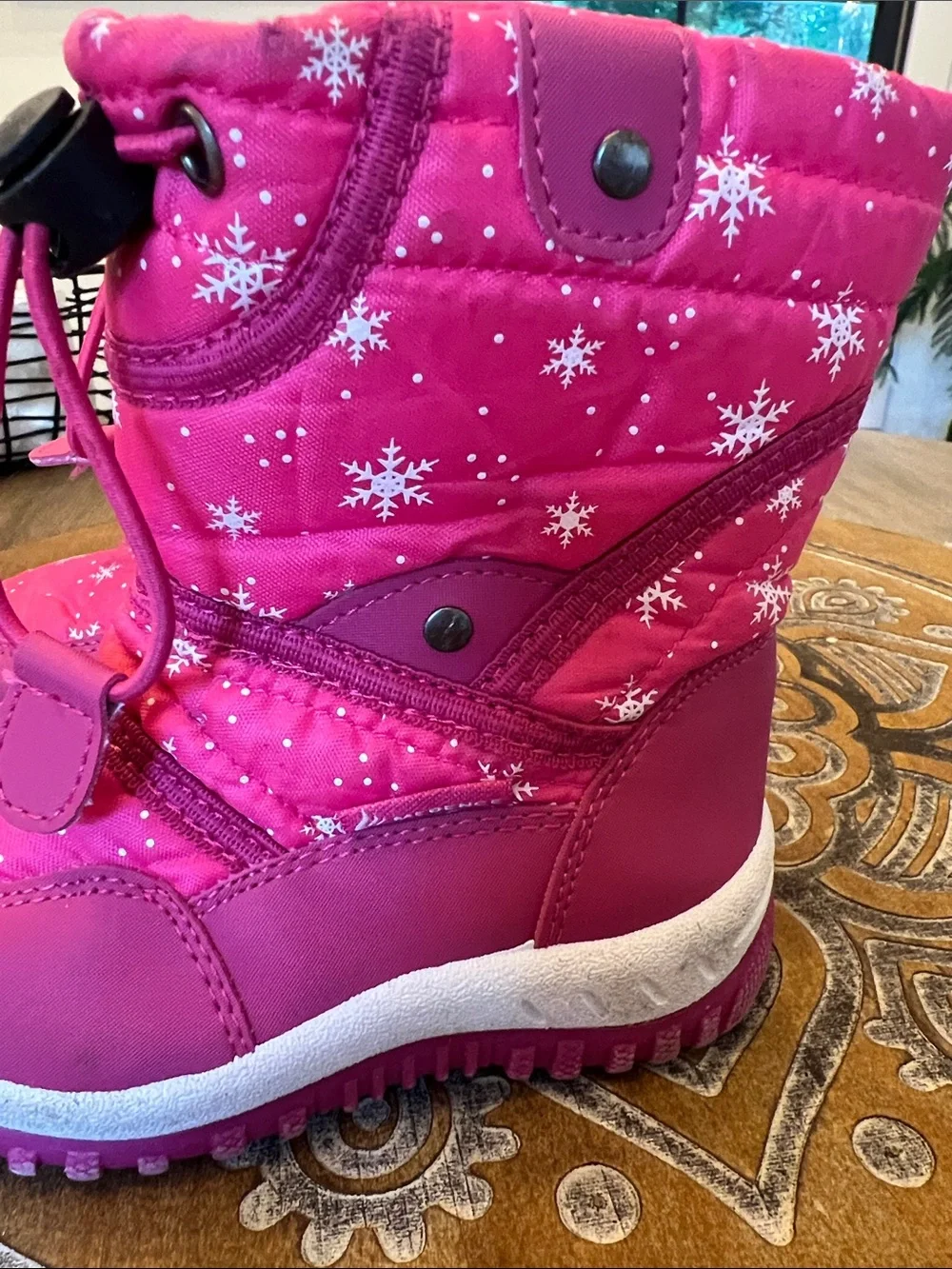 7-7.5 MERENCE girls toddler Pink Winter Snow Boots - Cozy Waterproof Style
